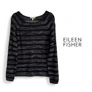 EILEEN FISHER PETITE ORGANIC COTTON BLACK GRAY PULLOVER TOP SWEATER SZ L PL